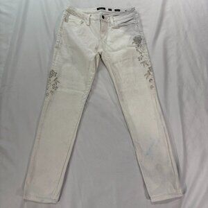 Miss Me Jeans Women's 27 White Embroidered Floral Boyfriend              Lot J